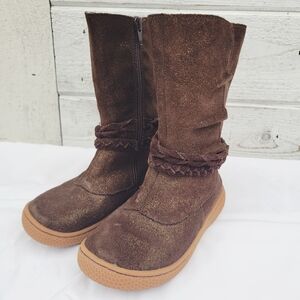 Livie & Luca Girl's Brown Shimmer Suede Zip-up Calliope Boots - size 12